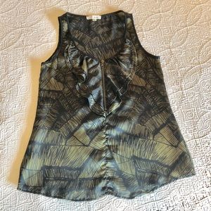 Olive and black zip up blouse